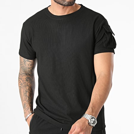 MTX - Conjunto de camiseta negra y pantalón corto de jogging