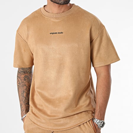 MTX - Conjunto de camiseta camel y pantalón corto de jogging