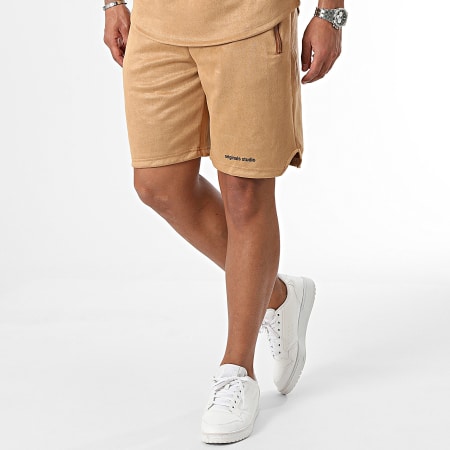 MTX - Conjunto de camiseta camel y pantalón corto de jogging