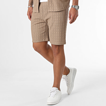 MTX - Conjunto de camisa de manga corta y pantalón corto marrón claro
