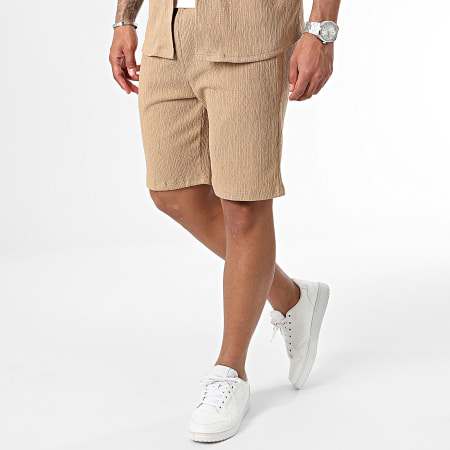 MTX - Conjunto de camisa de manga corta camel y pantalón corto de jogging