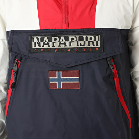 Napapijri - Giacca a vento Rainforest A4HX6 Bianco Rosso Blu Navy