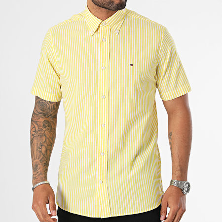 Tommy Hilfiger - Camicia classica a maniche corte a righe 4599 giallo bianco