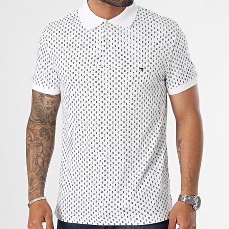 Tommy Hilfiger - Polo Manches Courtes Slim Micro Print 4781 Blanc Bleu Marine