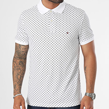 Tommy Hilfiger - Polo Slim Micro Print Manga Corta 4781 Blanco Azul Marino