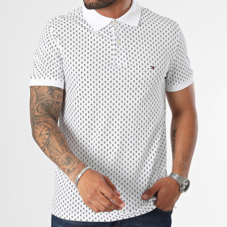 Tommy Hilfiger - Polo Slim Micro Print Manga Corta 4781 Blanco Azul Marino