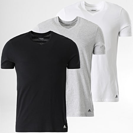 Adidas Sportswear - Lot De 3 Tee Shirts Col V 4A1M05 Blanc Noir Gris Chiné