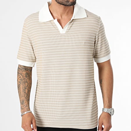 Classic Series - Polo Manches Courtes A Rayures Beige