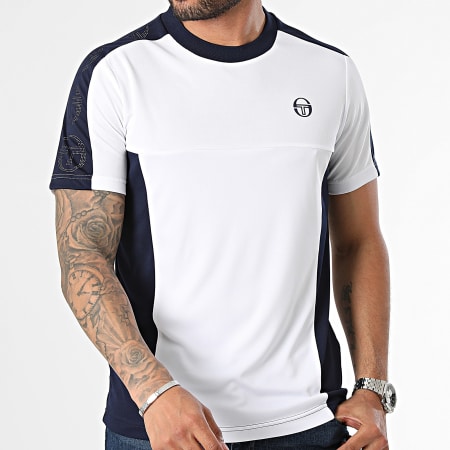 Sergio Tacchini - Tee Shirt A Bandes Forata 40615 Blanc Bleu Marine