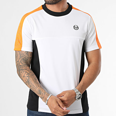 Sergio Tacchini - Tee Shirt A Bandes Forata 40615 Blanc Noir Orange