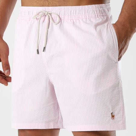 Polo Ralph Lauren - Short De Bain Traveller Blanc Rose