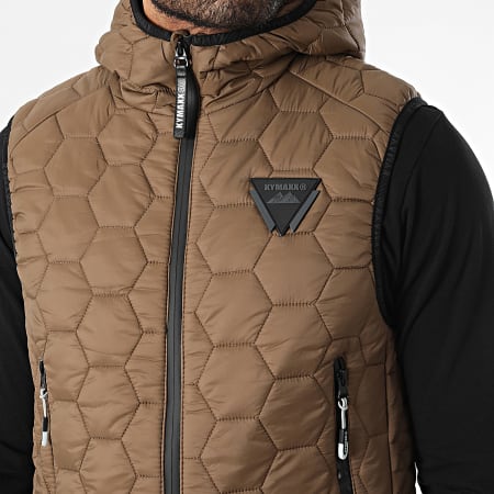 Kymaxx - Abrigo marrón sin mangas con capucha