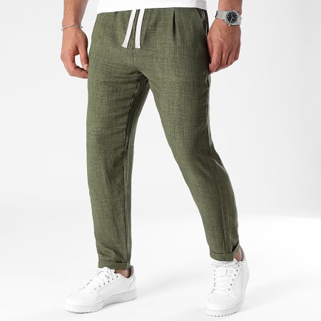 LBO - Pantalon Effet Lin 1207 Vert Kaki