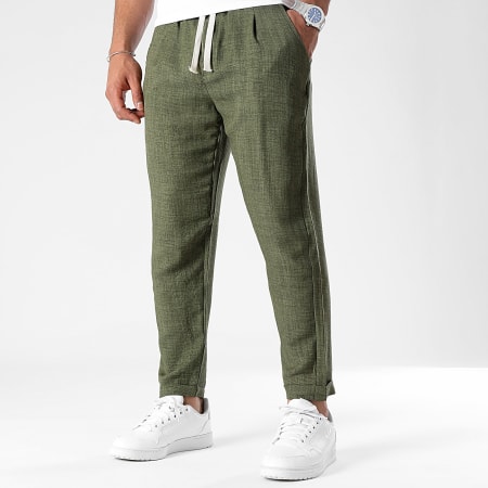 LBO - Pantalon Effet Lin 1207 Vert Kaki