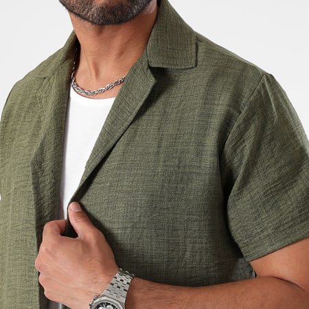 LBO - Camicia a maniche corte effetto lino 1209 verde kaki