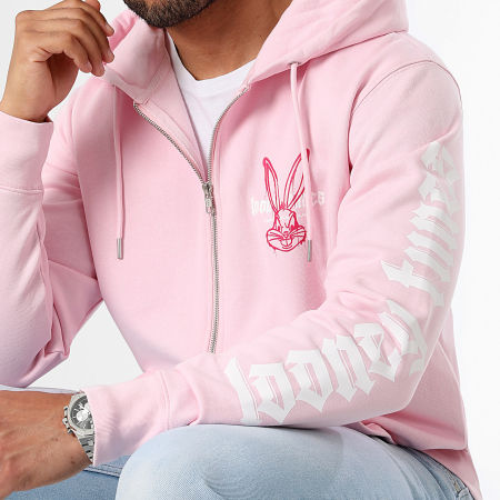 Looney Tunes - Sweat Zippé Capuche Bugs Bunny Sleeve Color Spray Pink Pastel