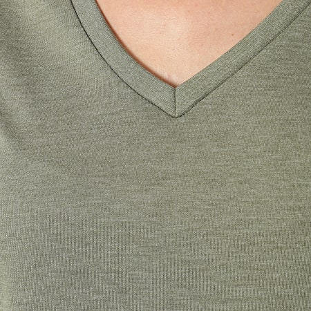 Only - Tee Shirt Col V Femme Dalila Vert Kaki Chiné