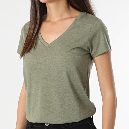 Only - Tee Shirt Col V Femme Dalila Vert Kaki Chiné