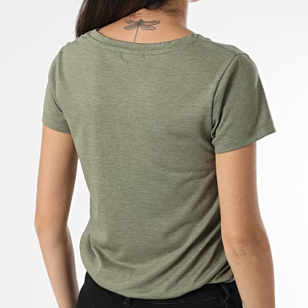 Only - Tee Shirt Col V Femme Dalila Vert Kaki Chiné