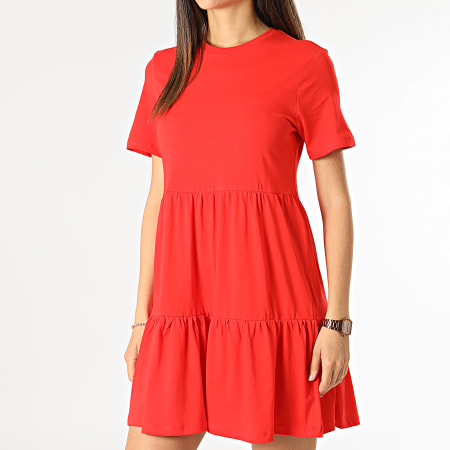 Only - Robe Manches Courtes Femme May Life Peplum Rouge