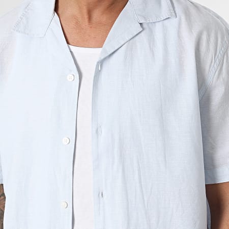 Selected - Chemise Manches Courtes Relax New-Linen Bleu Clair