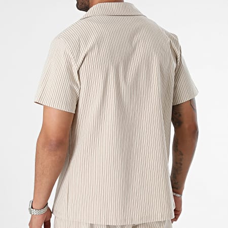 Frilivin - Conjunto de camisa beige de manga corta y pantalón de rayas