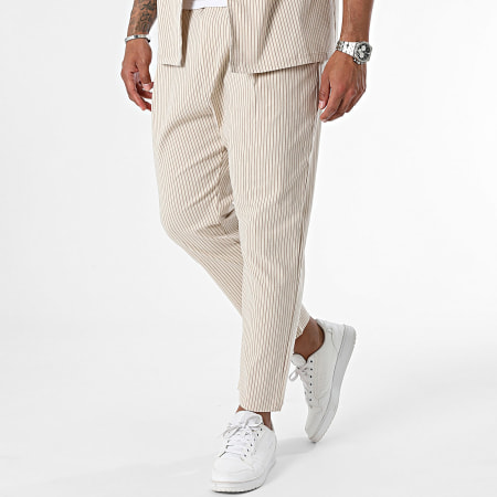 Frilivin - Conjunto de camisa beige de manga corta y pantalón de rayas