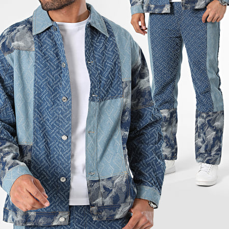 Frilivin - Conjunto de chaqueta vaquera azul y vaqueros