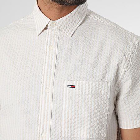 Tommy Jeans - Camicia a righe a maniche corte Seersucker 8970 Beige Bianco