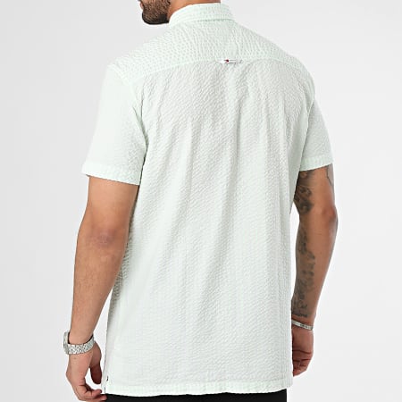 Tommy Jeans - Chemise Manches Courtes A Rayures Seersucker 8970 Blanc Vert Clair