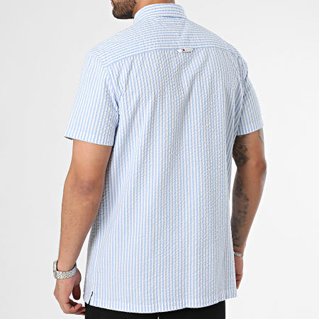 Tommy Jeans - Chemise Manches Courtes A Rayures Seersucker 8970 Blanc Bleu Clair