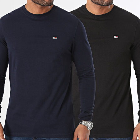 Tommy Hilfiger - Lot De 2 Tee Shirts Manches Longues Slim Pack 8438 Noir Bleu Marine