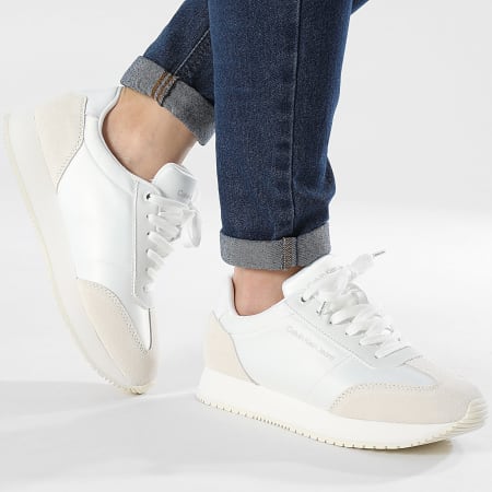 Calvin Klein - Sneakers donna Runner Low Lace Mix 1367 Bright White Creamy White Oyster