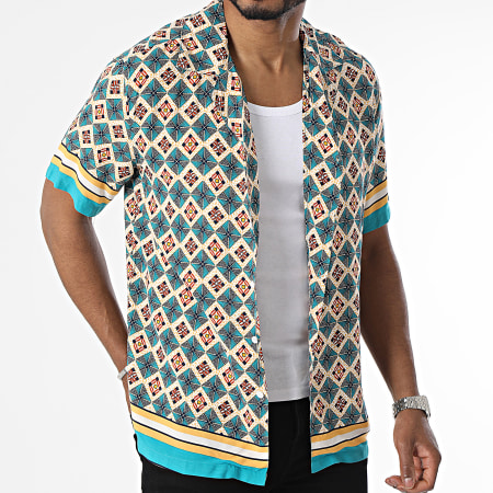Frilivin - Chemise Manches Courtes A Carreaux Blanc Turquoise