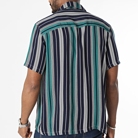 Frilivin - Camisa de manga corta a rayas azul marino, blanco y turquesa