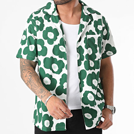 Frilivin - Camisa Manga Corta Blanco Verde Floral