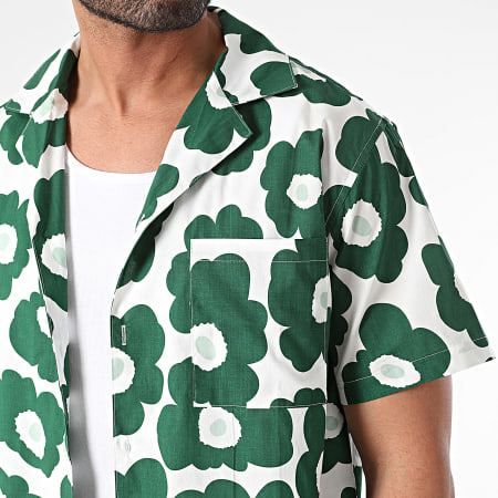 Frilivin - Camisa Manga Corta Blanco Verde Floral