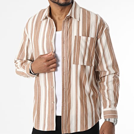 Frilivin - Camicia a maniche lunghe a righe beige cammello