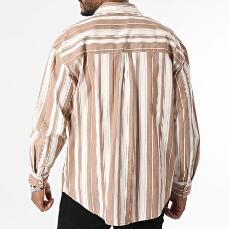 Frilivin - Camicia a maniche lunghe a righe beige cammello