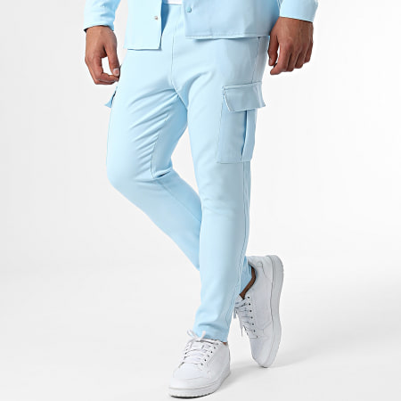 KZR - Conjunto de camisa de manga larga y pantalón cargo azul claro