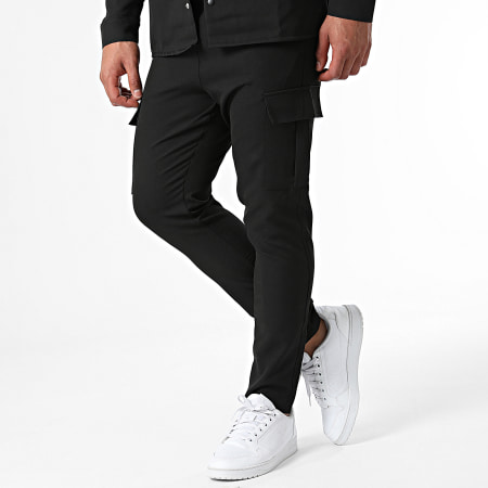 KZR - Set camicia nera a maniche lunghe e pantaloni cargo
