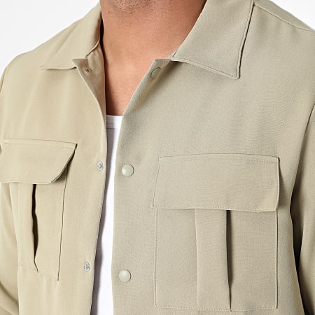 KZR - Conjunto de camisa de manga larga y pantalón cargo verde caqui