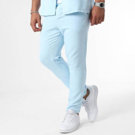 KZR - Conjunto de camisa de manga corta y pantalón azul claro
