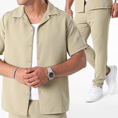 KZR - Conjunto de camisa de manga corta y pantalón verde caqui