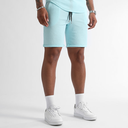 LBO - Wafel 1215 Turquoise Blauw Oversize T-shirt en gestructureerde Joggingbroek Set