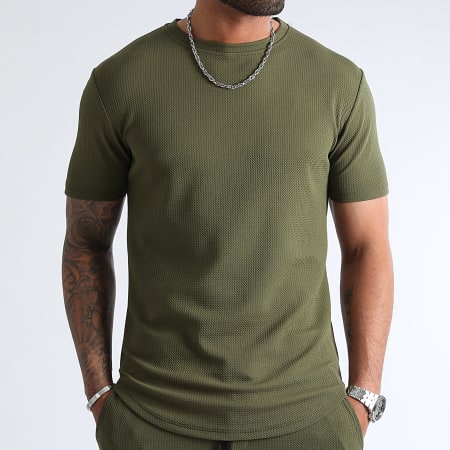 LBO - Wafel 1216 Khaki Groen Oversized T-shirt en gestructureerde joggingshortset