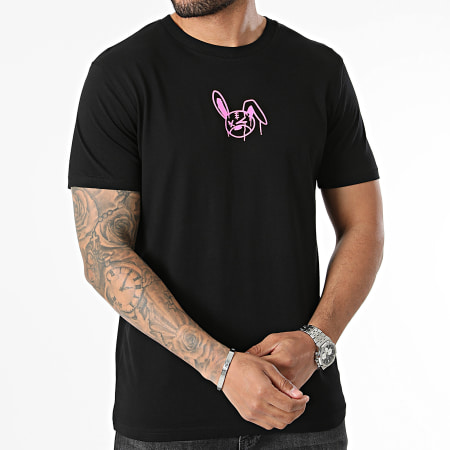 Sale Môme Paris - Tee Shirt Lapin Dripping Graffiti Noir Rose Fluo