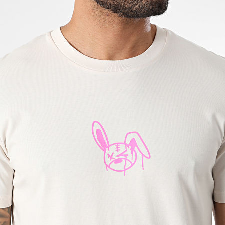 Sale Môme Paris - Camiseta Conejo Goteo Graffiti Beige Rosa Fluo