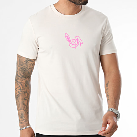 Sale Môme Paris - Camiseta Conejo Goteo Graffiti Beige Rosa Fluo