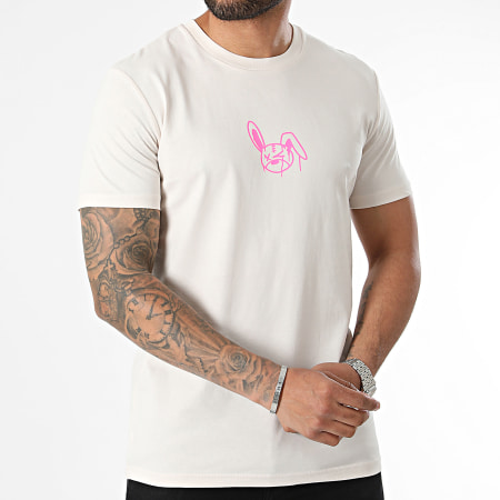 Sale Môme Paris - Tee Shirt Lapin Dripping Graffiti Beige Rose Fluo
